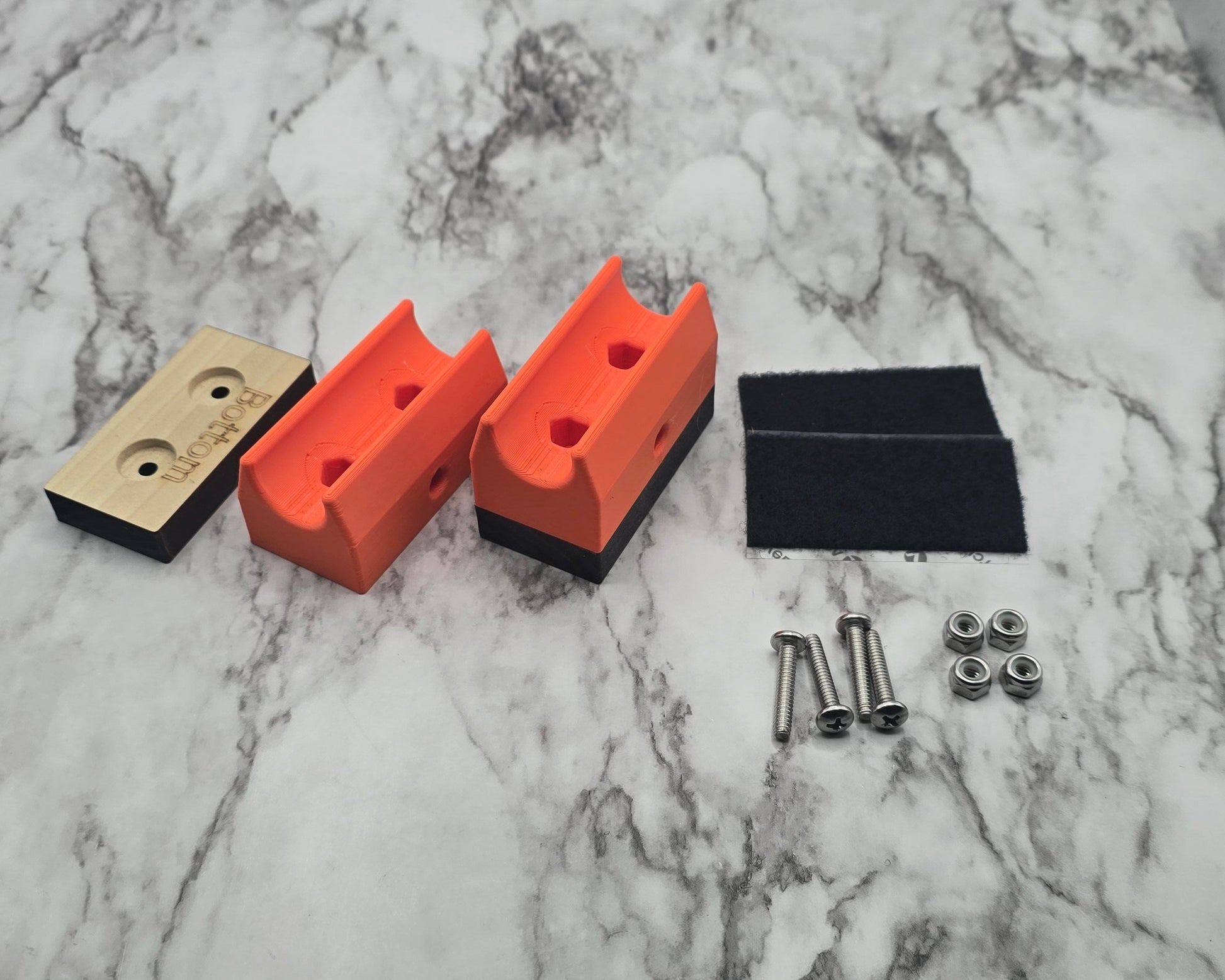 wood spacer, riser, screws, nuts, Velcro