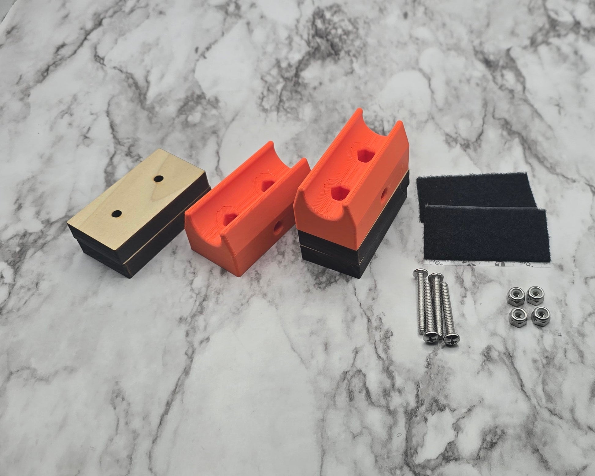 wood spacer, riser, screws, nuts, Velcro