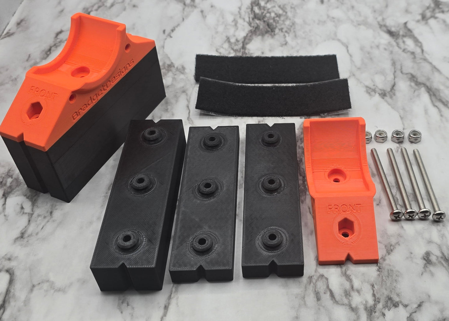 riser, spacer, bolts, nuts, velcro