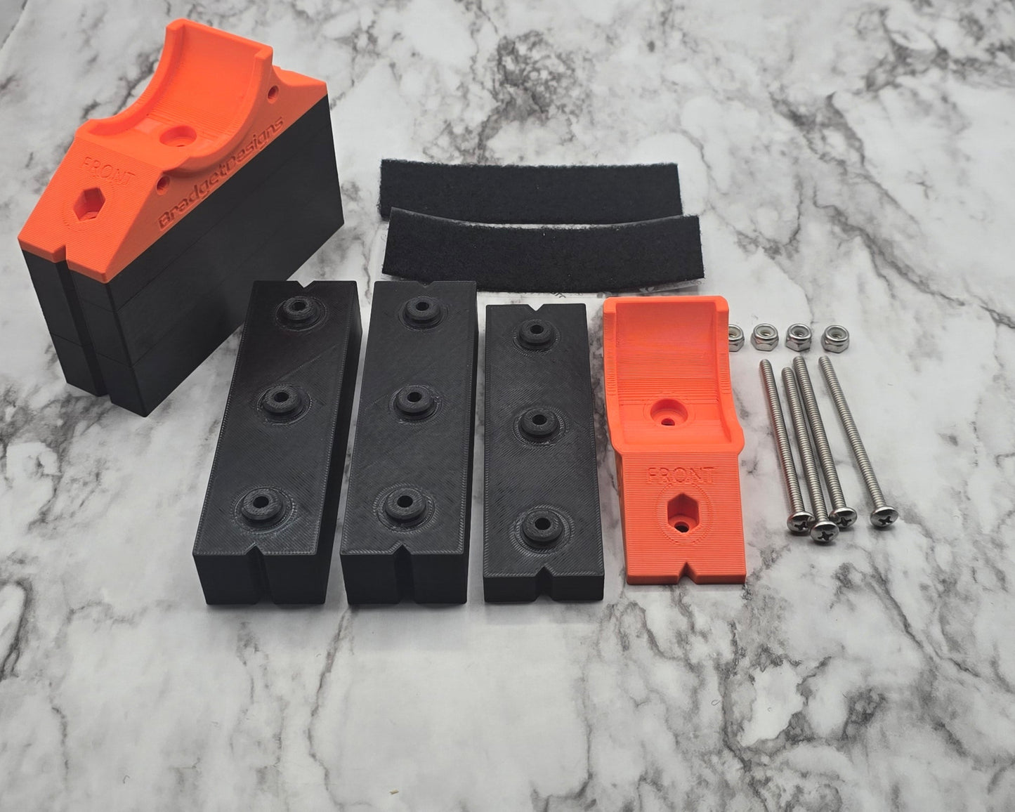riser, spacer, bolts, nuts, velcro