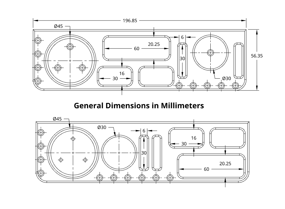 Dimensional drawing of the tool holders