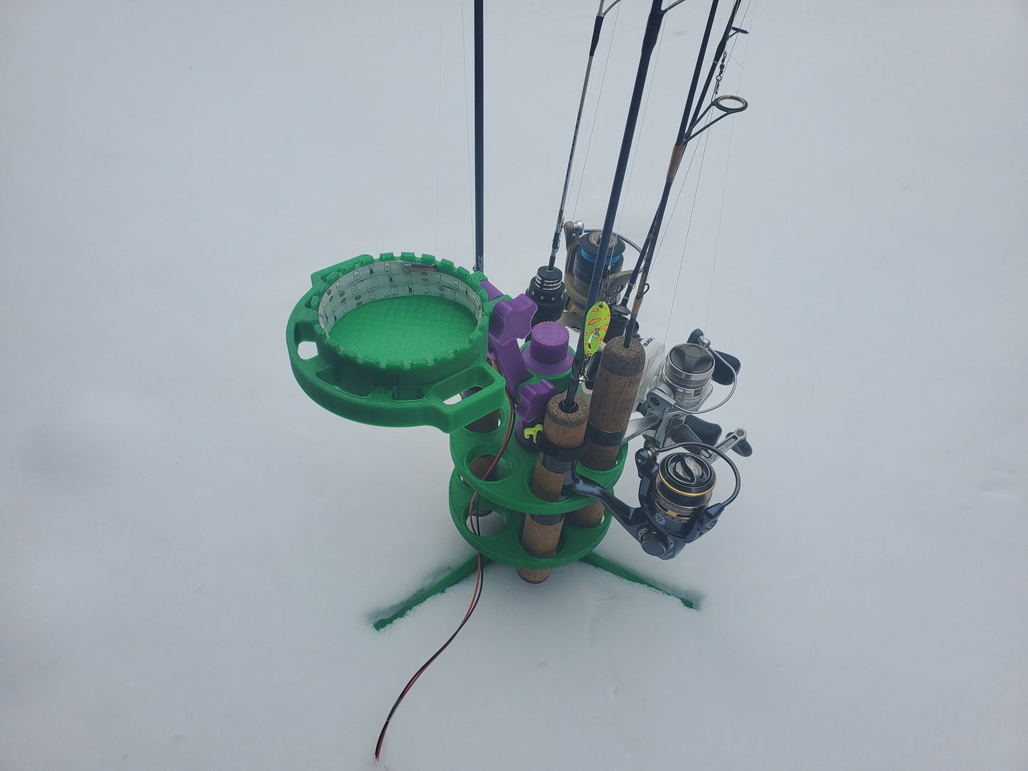 Shack Caddy - Ice Fishing Rod Stand with Optional Tool Caddy/Glow Cup