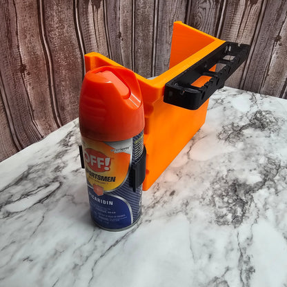 Photo of the side of the large pocket holding a can of bug spray