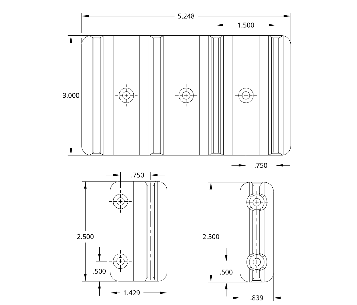 Dimensional drawing of slots