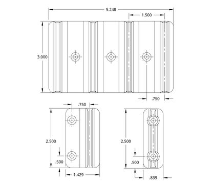 Dimensional drawing of slots