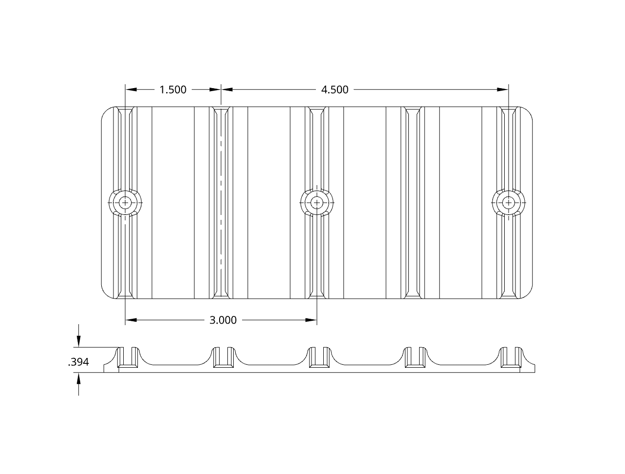 Dimensional drawing of 5 slot