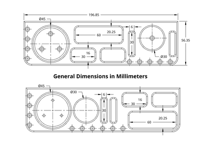 Dimensional drawing of the tool holders