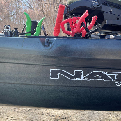 Photo of the side of the kayak with tool holder installed.
